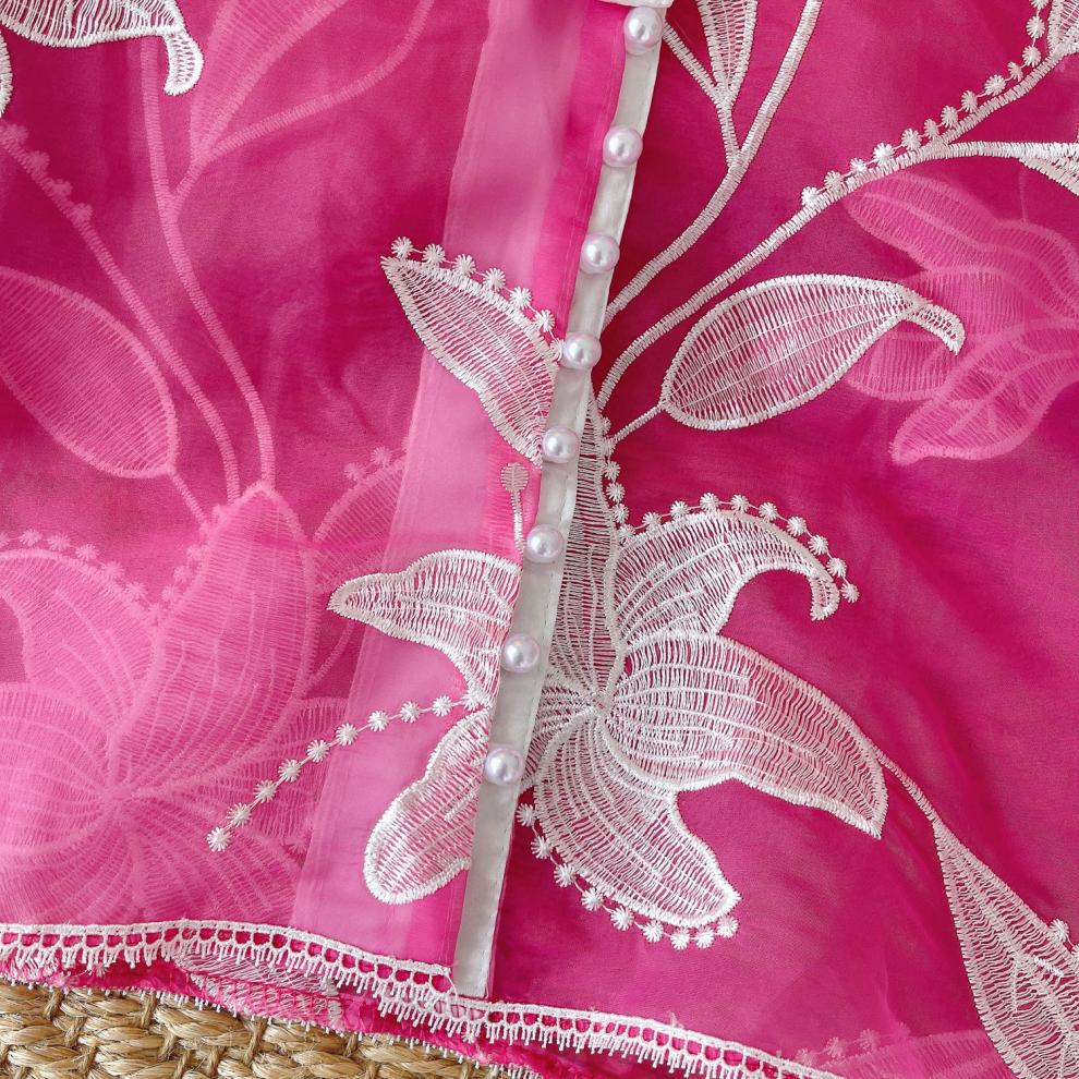 Damenbekleidung Damenoberteile neue Nische schwere Stickerei Schnürung Perlenknöpfe loses Netzhemd_voghion.com