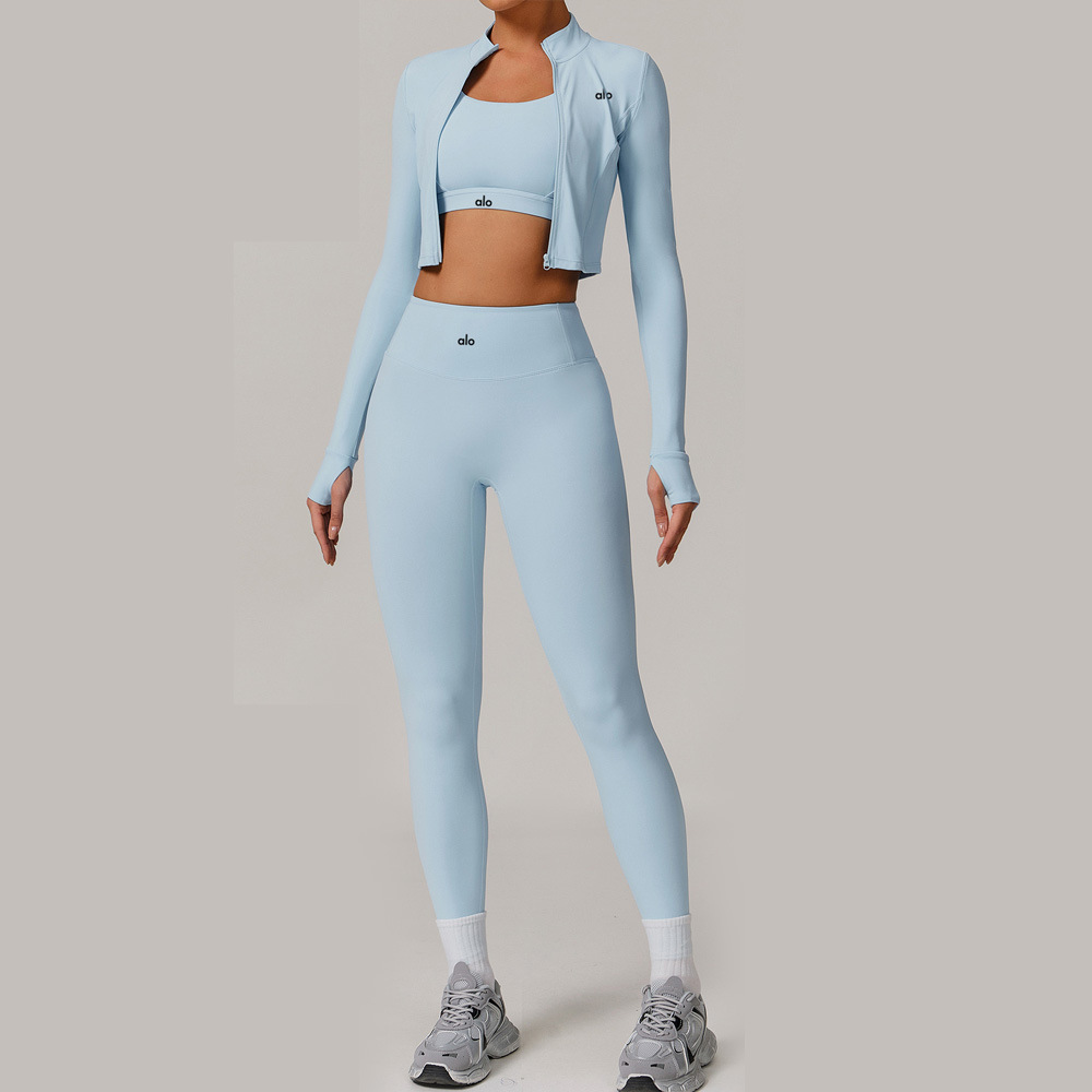 Comercio exterior ropa de yoga deportivo yoga acondicionamiento delgado chaleco de carrera secado rápido manga larga pilates set de entrenamiento