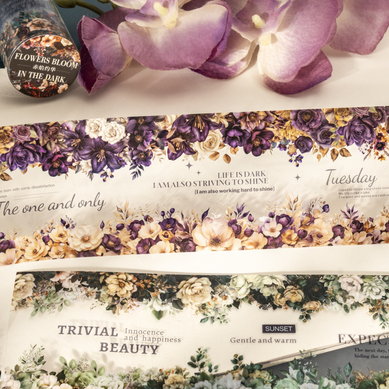 Ketchup Girl Dark Style Watercolor Flower Landscaping Pet Tape Dark Night Flower Series Handbook Material Loop