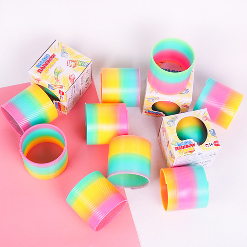 3c genuine magic rainbow circle medium children's educational spring toy wholesale sequined elastic circle box 6.5cm
