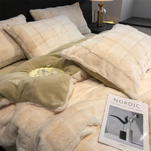 冬季加厚牛奶绒四件套高克重兔毛绒床单被套保暖珊瑚绒床上用品