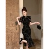 Chinese style haute couture daily cheongsam with waistband and slit dress