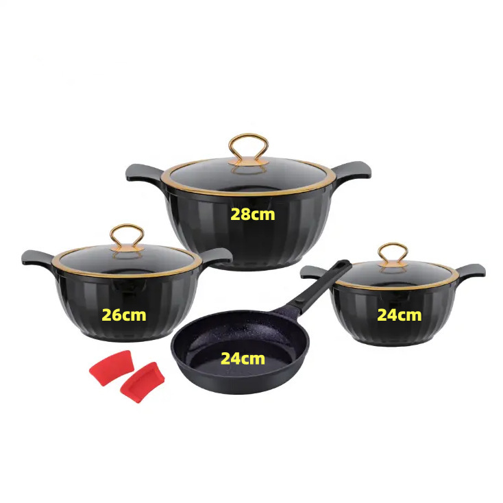 Juego de olla de fundición a presión de columna romana 24cm26cm28cm olla de sopa sartén utensilios de cocina Juego de 8 piezas de olla de aluminio antiadherente