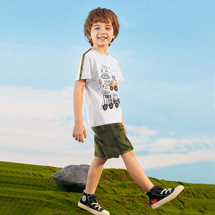 New Boys 2025 Summer Cotton Short-sleeved Shorts suit Children's European and American Fashion Printed 2-piece Children's Wear