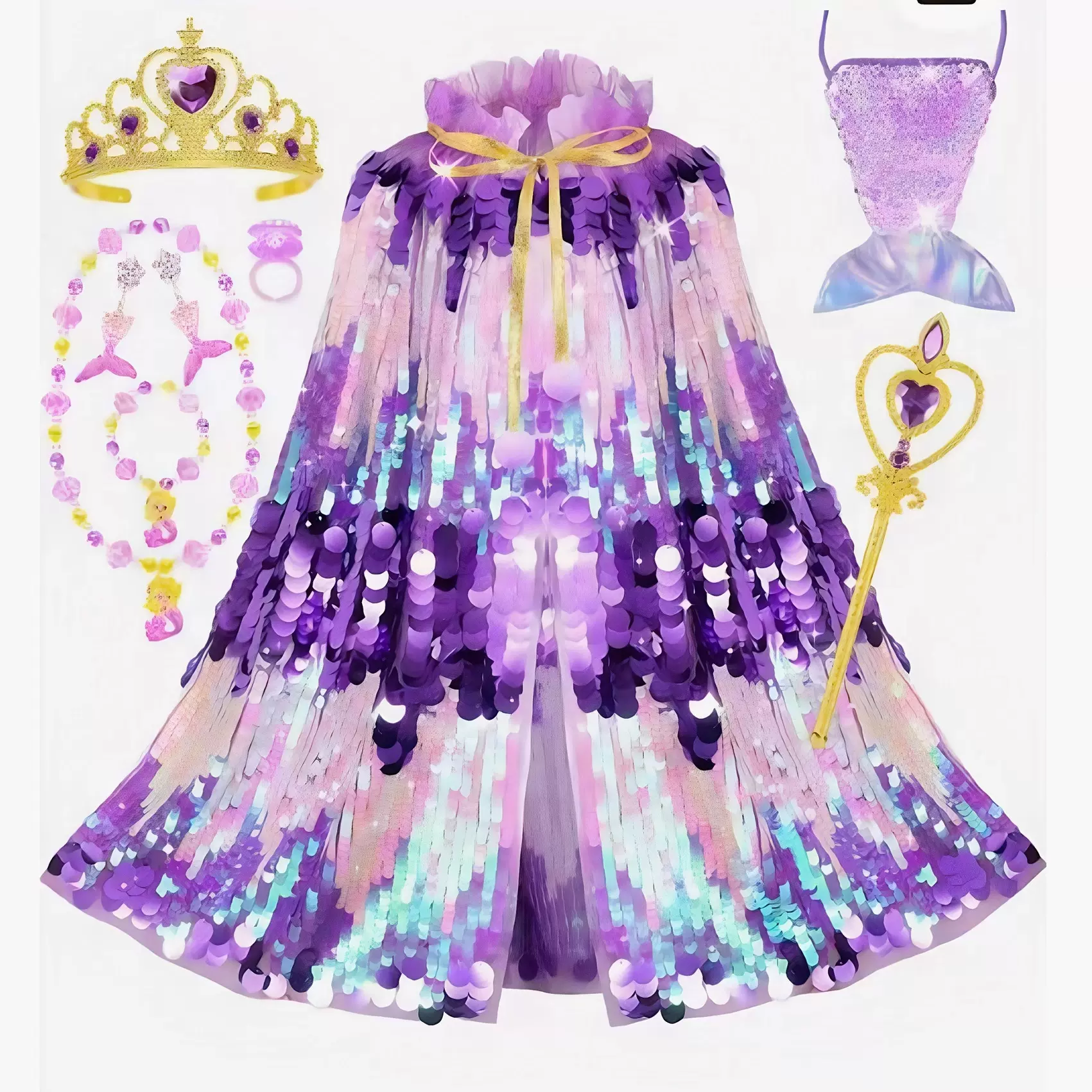 女童美人鱼披风儿童亮片披纱爱莎公主斗篷冰雪奇缘爱莎亮片披肩