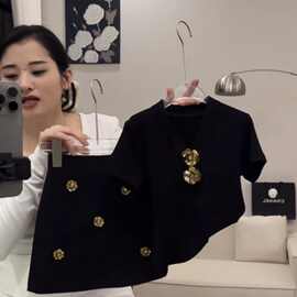 【空气层】女童套装洋气花饰V领上衣半裙女孩两件套京东直播爆款