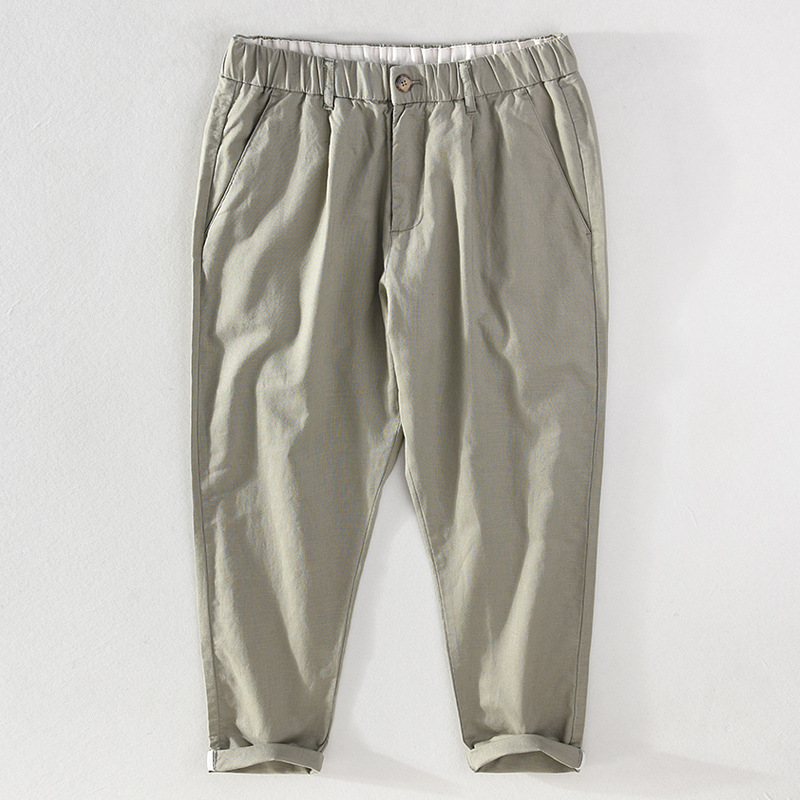 Harlan pants men's linen cropped pants with elastic waist and linen material, casual cotton and linen breathable straight leg pants_voghion.com