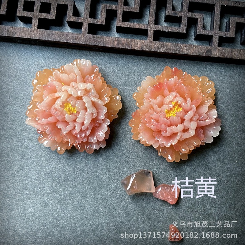 カラフルな氷透明翡翠の花牡丹の花の頭飾りペンダントネックレスヘアピン DIY 樹脂ジュエリーアクセサリー携帯電話ケースの装飾|undefined