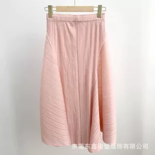高端气质显瘦A字裙夏季新款三宅纯色褶皱半身裙时尚通勤