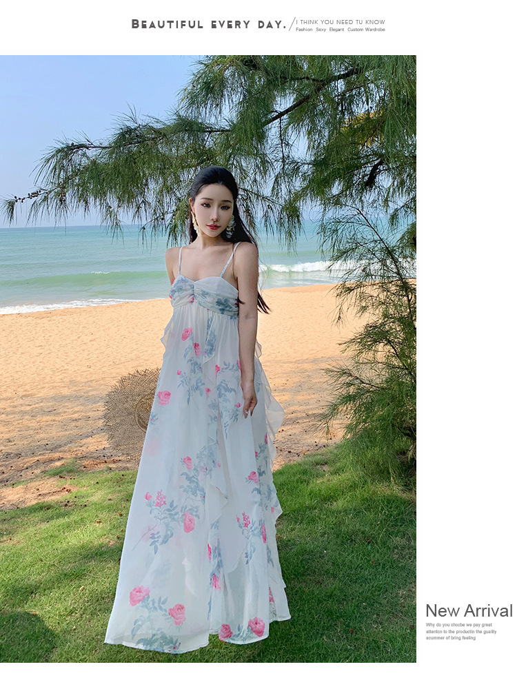 F6525 770K ÁO HAI DÂY NỮ SHETDT MÙA HÈ HỌA TIẾT HOA HAI DÂY HỞ VAI THỜI TRANG NỮ ĐỒ ĐI BIỂN VÁY MAXI G02 SẢN PHẨM MỚI