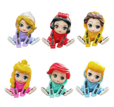 6款潮服公主白雪灰姑娘美人魚盲盒玩具扭蛋公仔模型蛋糕汽車擺件
