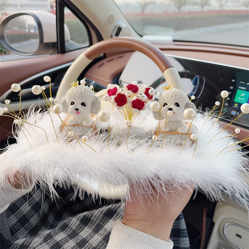 Car Ornaments with Diamonds, Teddy Dog Head-Shaking Dog Figurine, High-End Car Decorations for Female Drivers, Interior Car Decoration Items for Women
