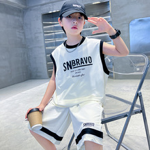 男童无袖撞色背心套装男孩宽松篮球服运动装韩版潮范儿童大码夏装