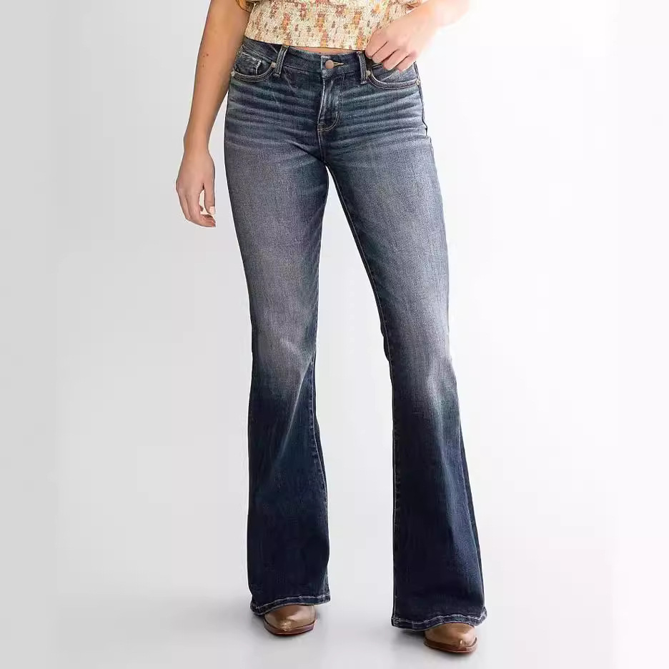 European and American cross-border autumn and winter new women's mid-waist slim elastic retro bell-bottom jeans women jeans