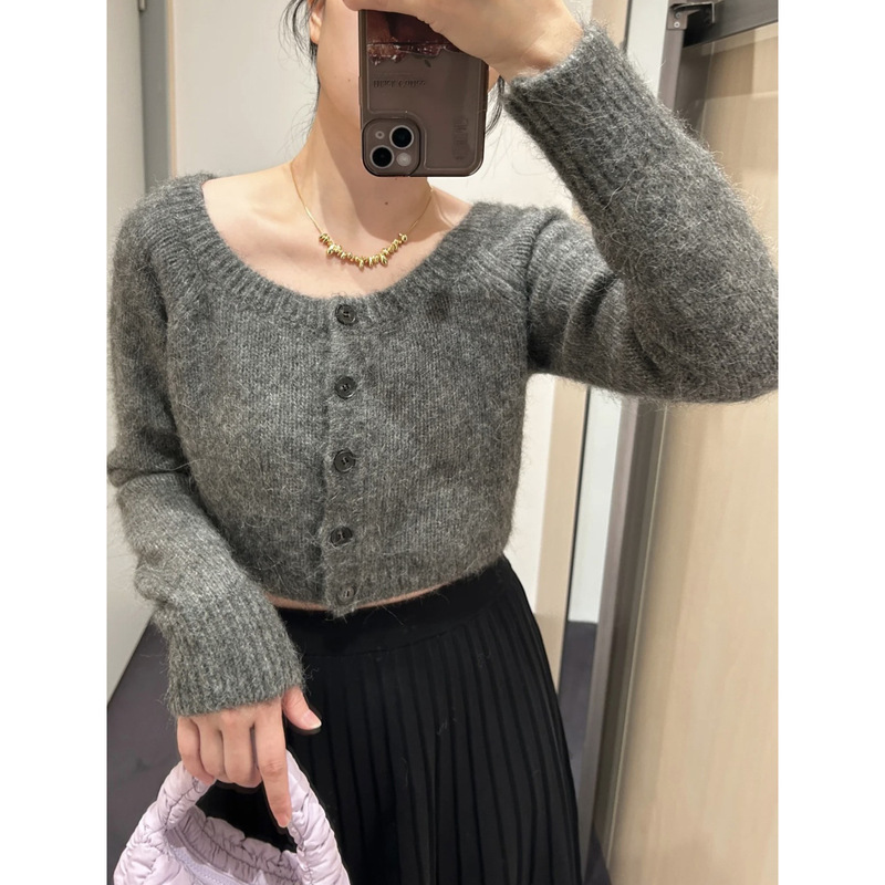 Spot Cs Women's Short Wide Collar Wool Blended Cardigan 1202939002 Autum 1202939001