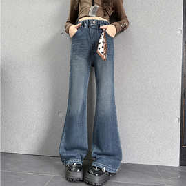 女童牛仔裤春秋款2026新款春季韩版儿童裤子初中生大童修身喇叭裤