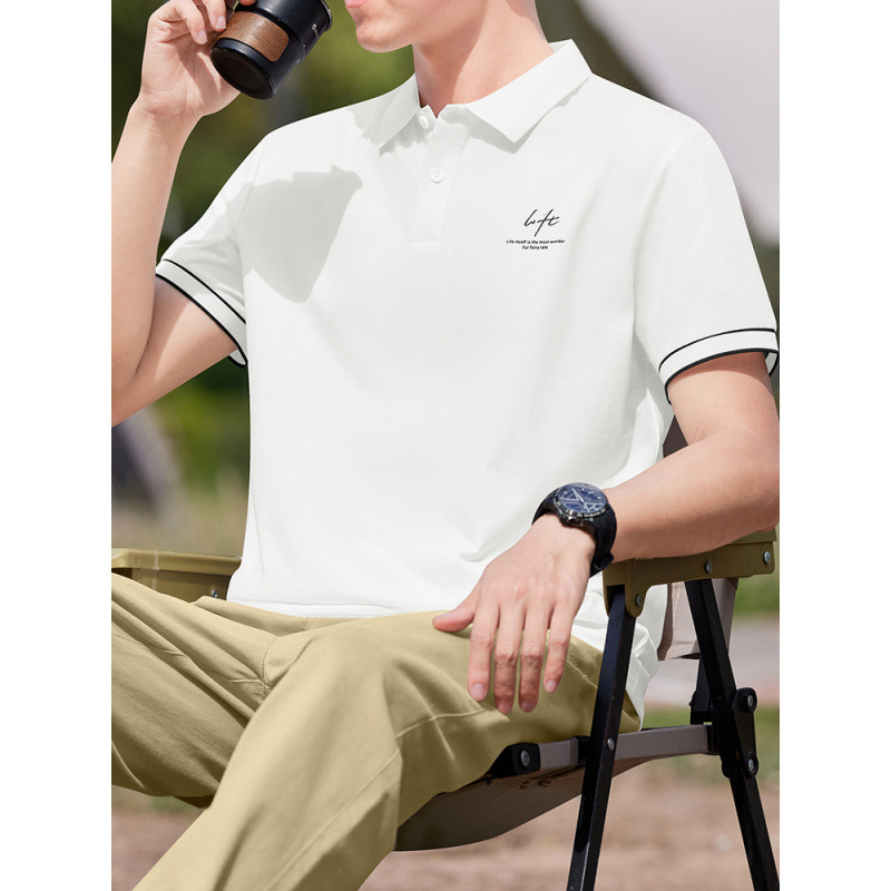 50-Count Liquid Ammonia Mercerized Color-Blocked Lapel Men's Short-Sleeve Polo Shirt 2026 New Summer High-End Casual Breathable Thin