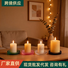 跨境亚马逊简约耐热竖条纹玻璃烛台 多功能条纹玻璃托盘多色可选