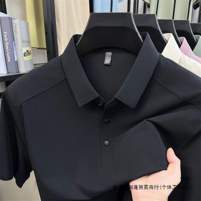 Seamless New Men's Ice Silk Short-Sleeve Polo Shirt, Solid Color, Breathable, Summer Business Casual T-Shirt, Versatile Top
