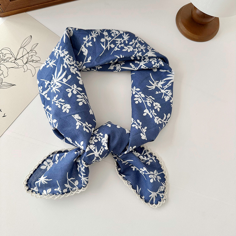 70 algodón y lino floral cuadrado bufanda de las mujeres estilo coreano de todo partido pastoral estilo artístico cuello Protección decorativa bufanda pequeña bufanda delgada