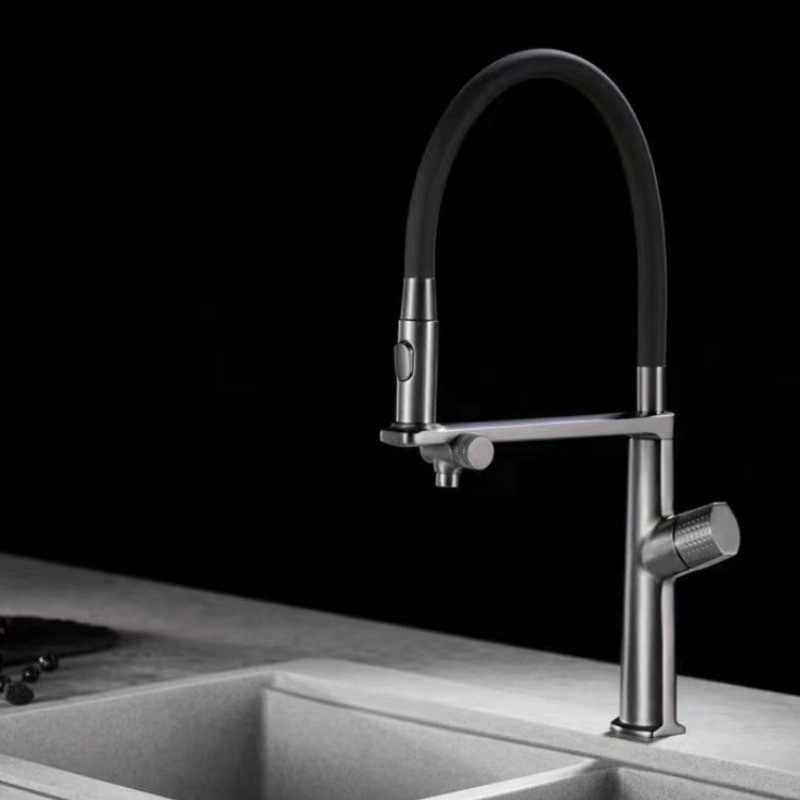 All copper gun gray three-in-one kitchen faucet hot and cold water purifier pull-out dish basin sink universal faucet
