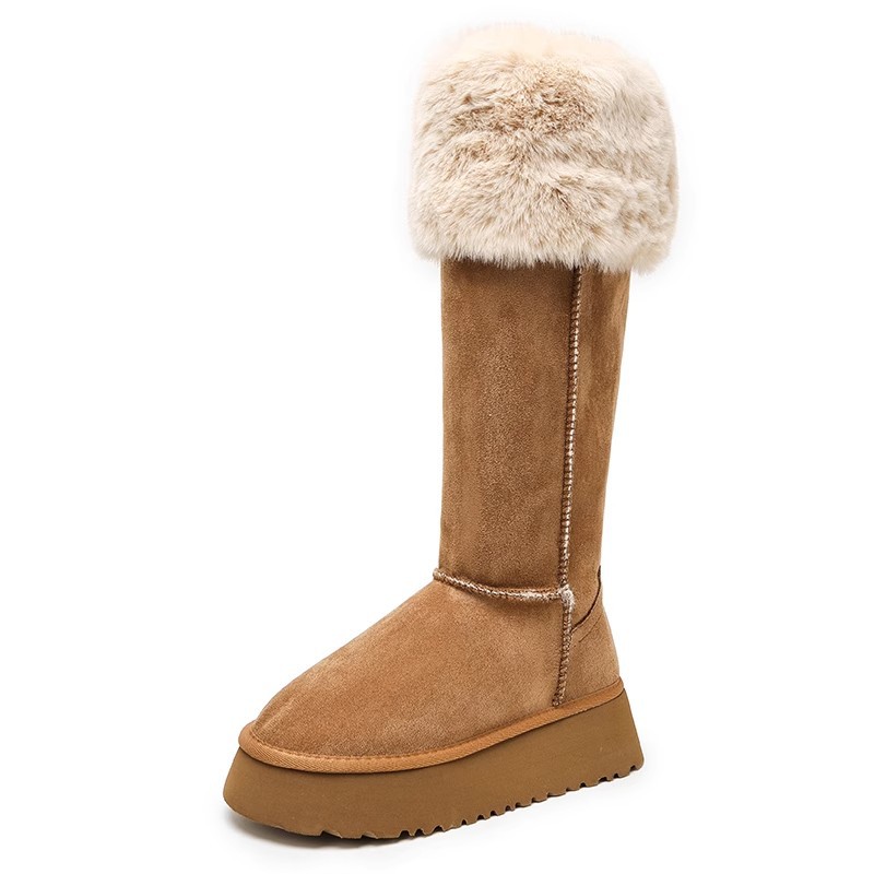 現物秒発 ~ 長筒雪地靴女2024新型ベルベットと綿靴の厚い底に膝ブーツを履いた冬