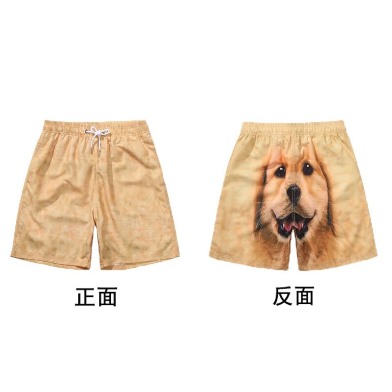 Hot Husky Golden Hair Shorts Printed Fashion Basketball Pants Seaside Holiday Beach Pants