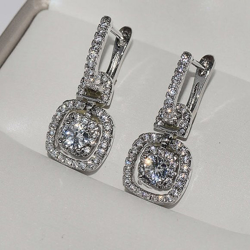 Fashion Ladies Shining Zircon Earrings Copper White Gold Plated Wholesale display picture 3