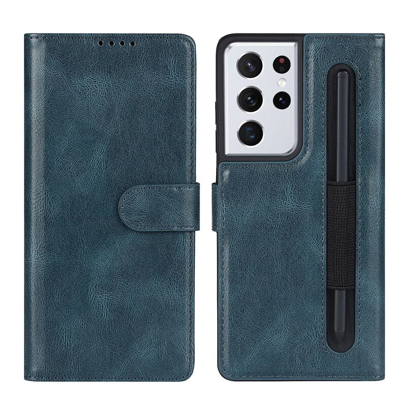 For Samsung S21 Ultra Phone Case Galaxy S21 Ultra 5G Cat's Eye S-pen Pencil Case Leather Case