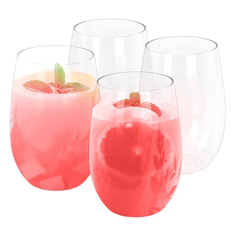 Copa de vino sin pies plástica en forma de huevo de plástico PET Copa de vino 8oz 12oz 16oz 20oz taza de huevo imprimible