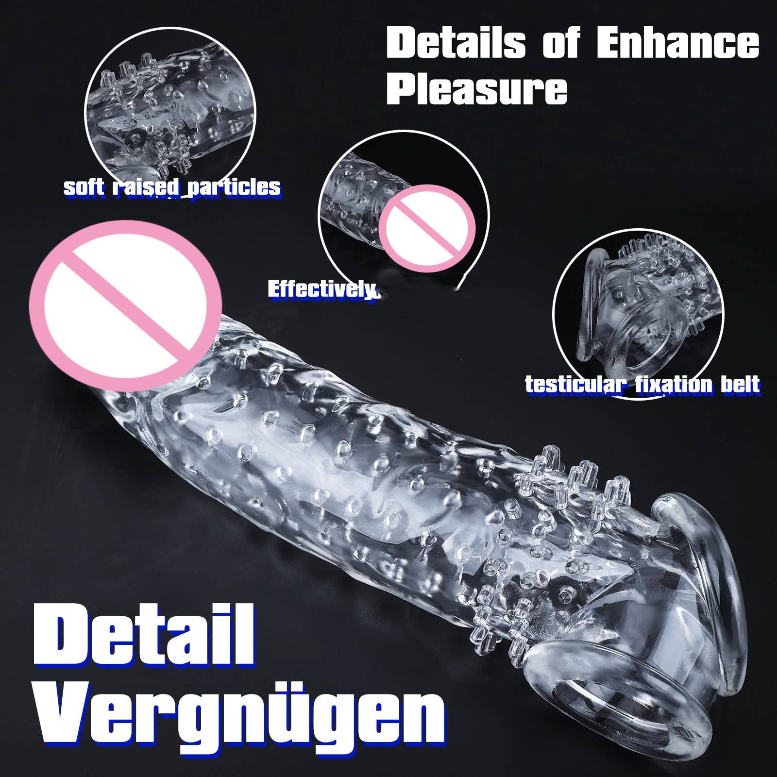 Triple Locking Wolf Tooth Spike Condom Sleeve, TPE Textured Delay Cover for Extended Play — detail image 6