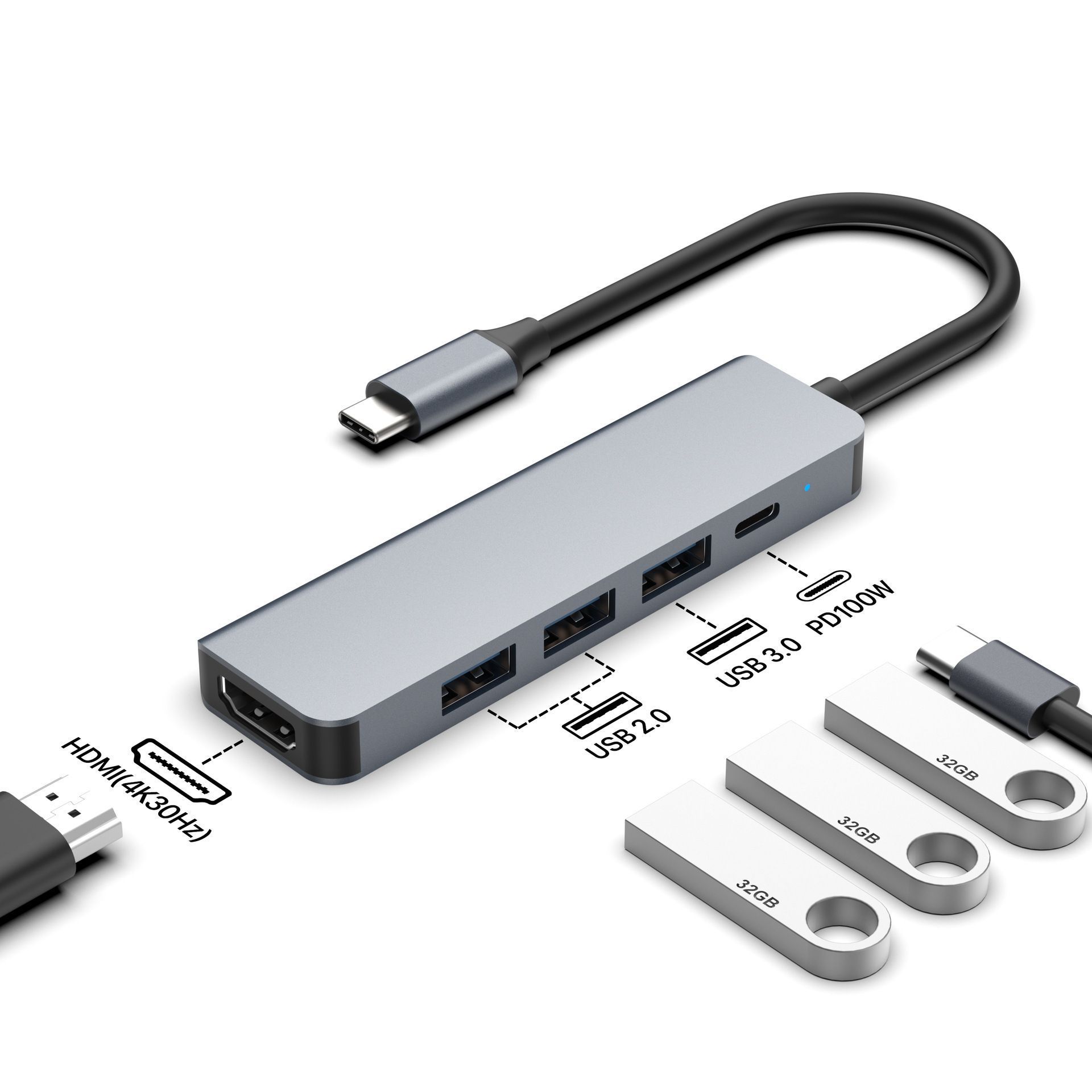 Extensor USB tipo-c docking macbook docking adaptador de puerto de red gigabit hub hdmi4k