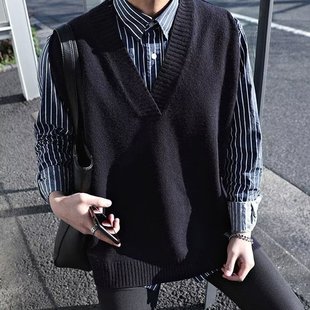 Spring and Autumn New Men's Sleeveless Sweater Men's Vest V-neck Waistcoat Retro Sleeveless Youth Sweater Trendy