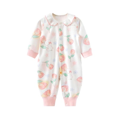 Baby girl's jumpsuit, spring and autumn baby clothes, newborn pure cotton antibacterial clothes, infant and toddler four-season harem clothes