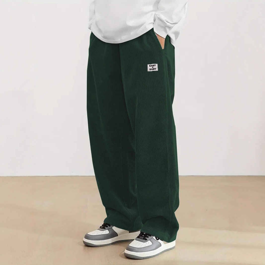 Men's Loose Wide-Leg Pants with Drape, Casual Trousers, Japanese Style, Solid Color, Simple Trendy Brand, American Retro Casual Long Pants