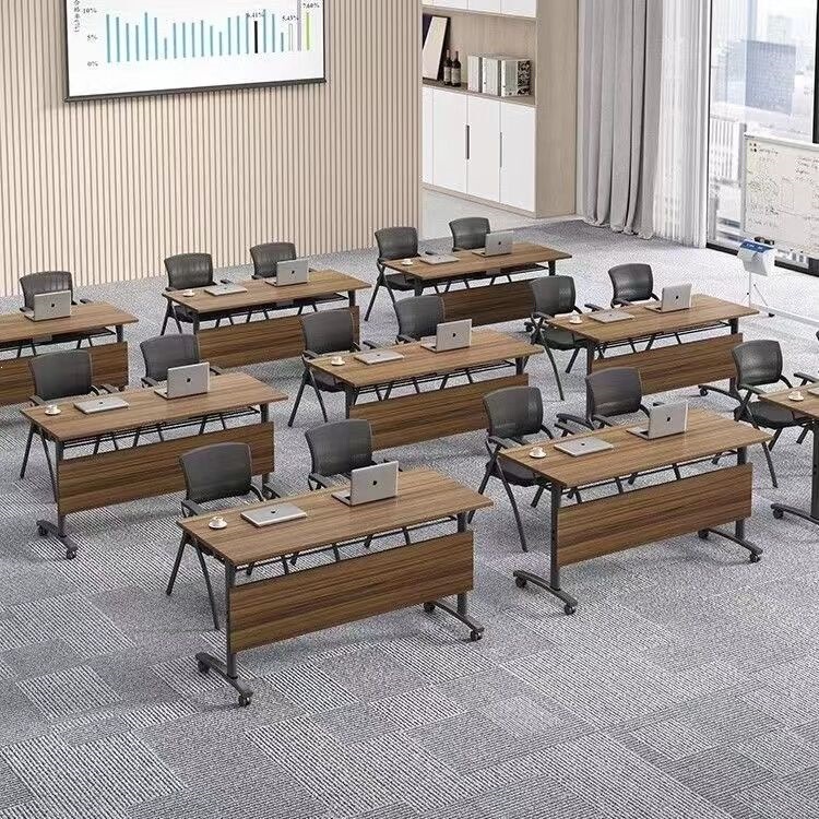 Folding Conference Table, Movable and Connectable Long Table, Simple Wheeled Multifunctional Office Desk, Training Desk and Chair Set