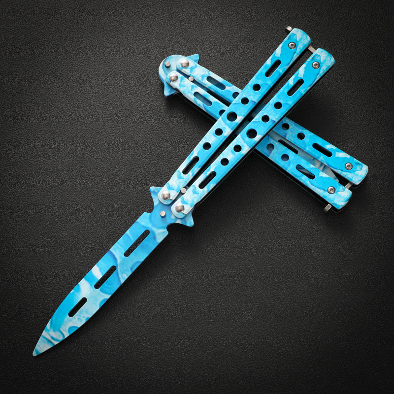 CSGO cuchillo de mariposa plegable portátil cuchillo de juguete mariposa peine novato práctica juguete de acero al aire libre cuchillo hoja no abierta