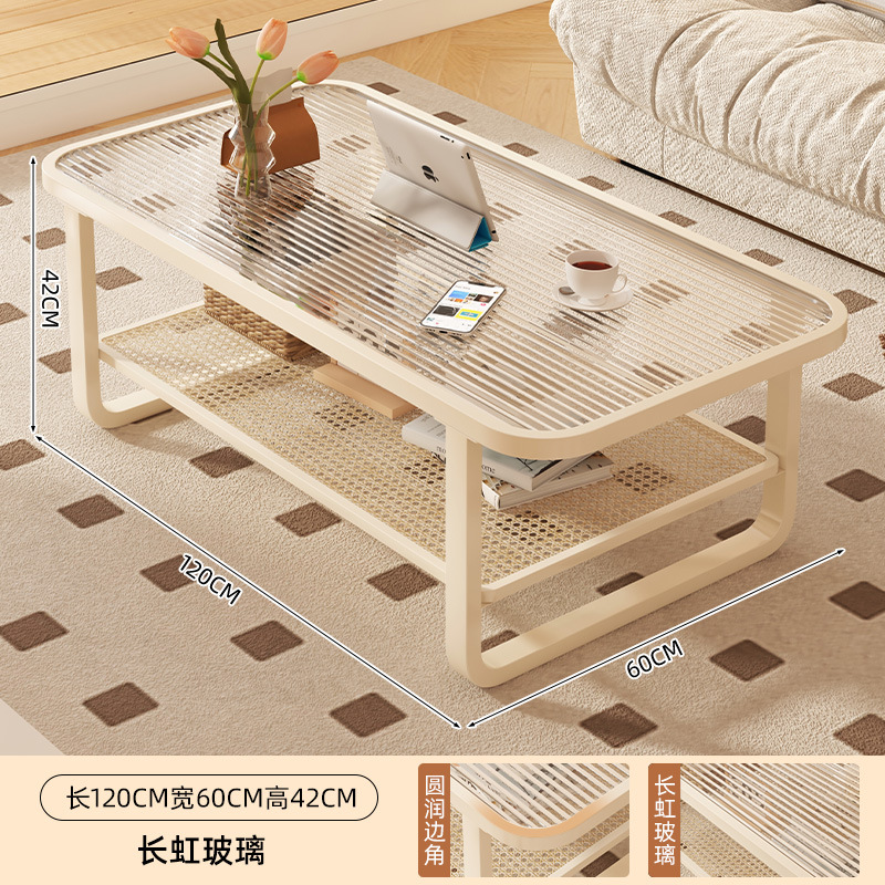Mesa de té sala de estar doméstica 2025 nuevo lujo ligero de alta sensación de mesa de casa pequeña mesa de vidrio templado crema mesa de té