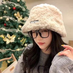 秋冬新款加绒保暖韩版百搭素颜水桶盆帽仿兔毛大头围毛毛渔夫帽子