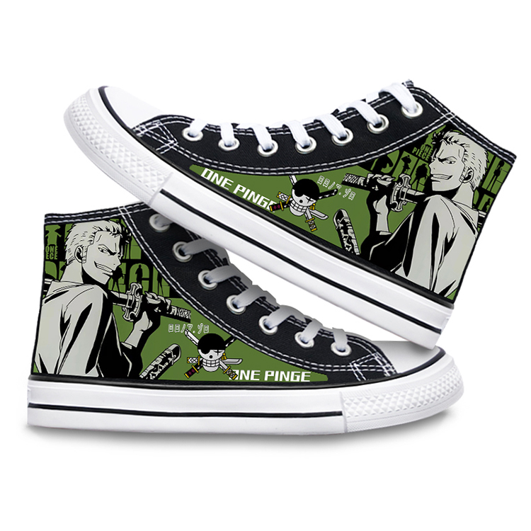 Japanese Anime One Piece Printed Canvas Shoes, Two-Dimensional Cartoon Pattern Couple Shoes, Fashionable Shoes for Men and Women