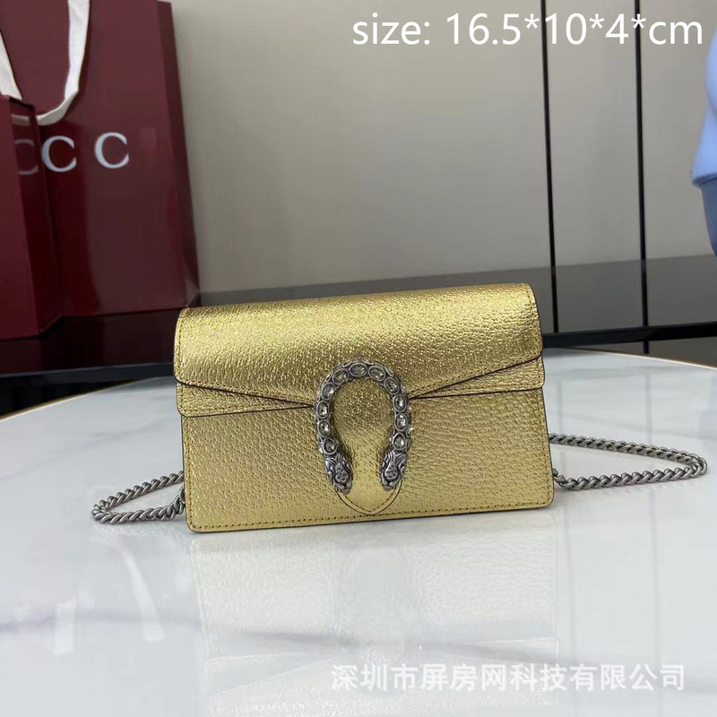 Cross-Border New Product Gucci Dionysus Tiger Head Bag Single Shoulder Crossbody Chain Bag Women's Mini Gold Color Foreign Trade Cross-Border New Product Gucci Dionysus Tiger Head Bag Single Shoulder Crossbody Chain Bag Women's Mini Gold Color Foreign Trade