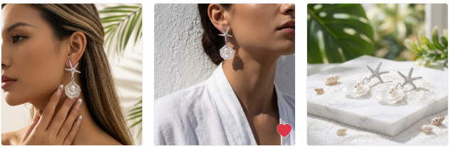 Orecchini a lobo con stella marina e perle stile resort mare_voghion.com
