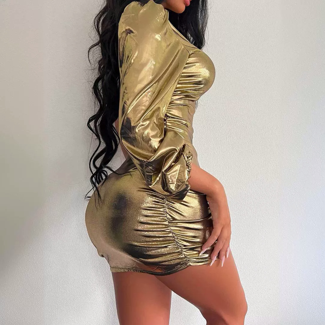 Abbigliamento donna moda sexy nuovo donna gonna alla moda spalla obliqua singolo manica lunga abito corto_voghion.com