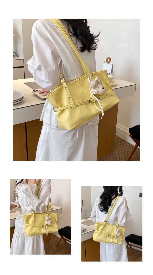 Túi nách nữ dáng hộp ngang phong cách đường phố, túi tote đeo vai đơn giản dung lượng lớn — Bạc không có mặt dây chuyền, Gạo trắng không có mặt dây chuyền, Màu cà phê Không có mặt dây chuyền, Màu hồng không có mặt dây chuyền chi tiết 6