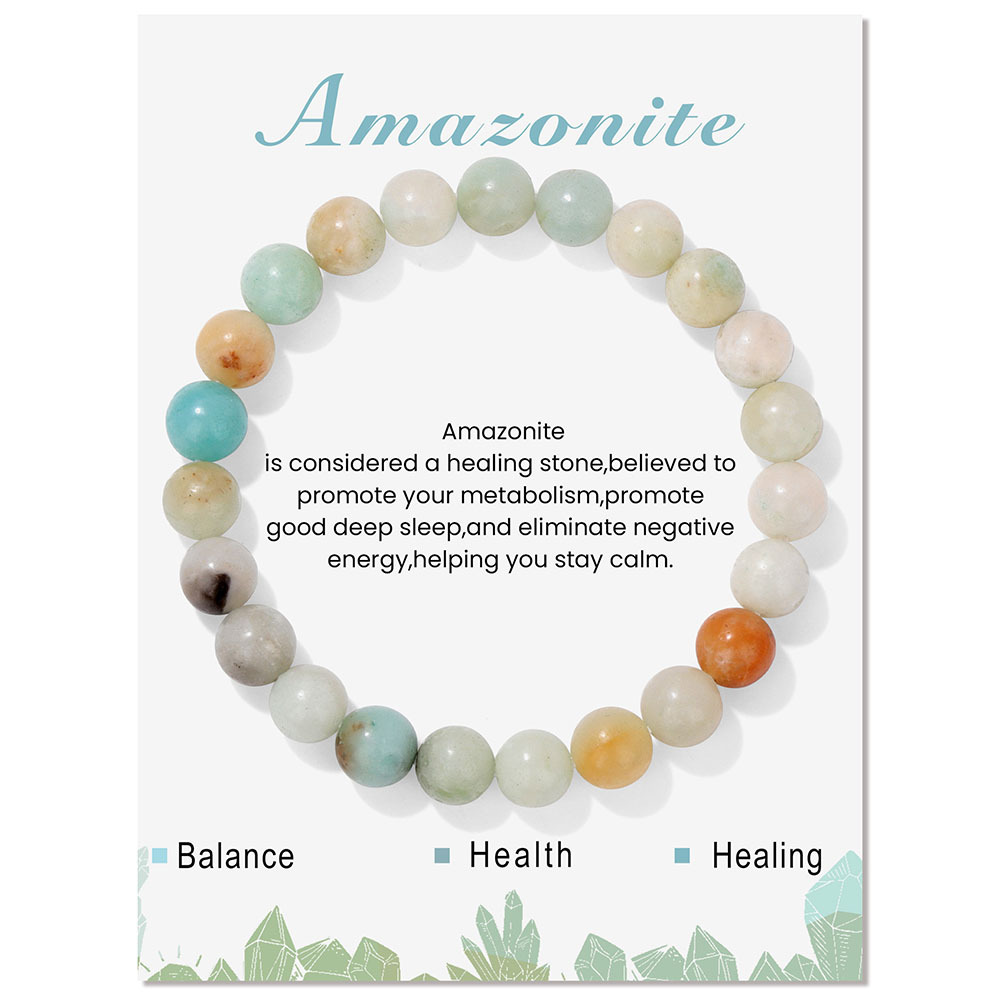 Amazon Cross-Border Stone Bead Bracelet for Women, Blue Turquoise Charm Elastic Bracelet with Card, Christmas Gift