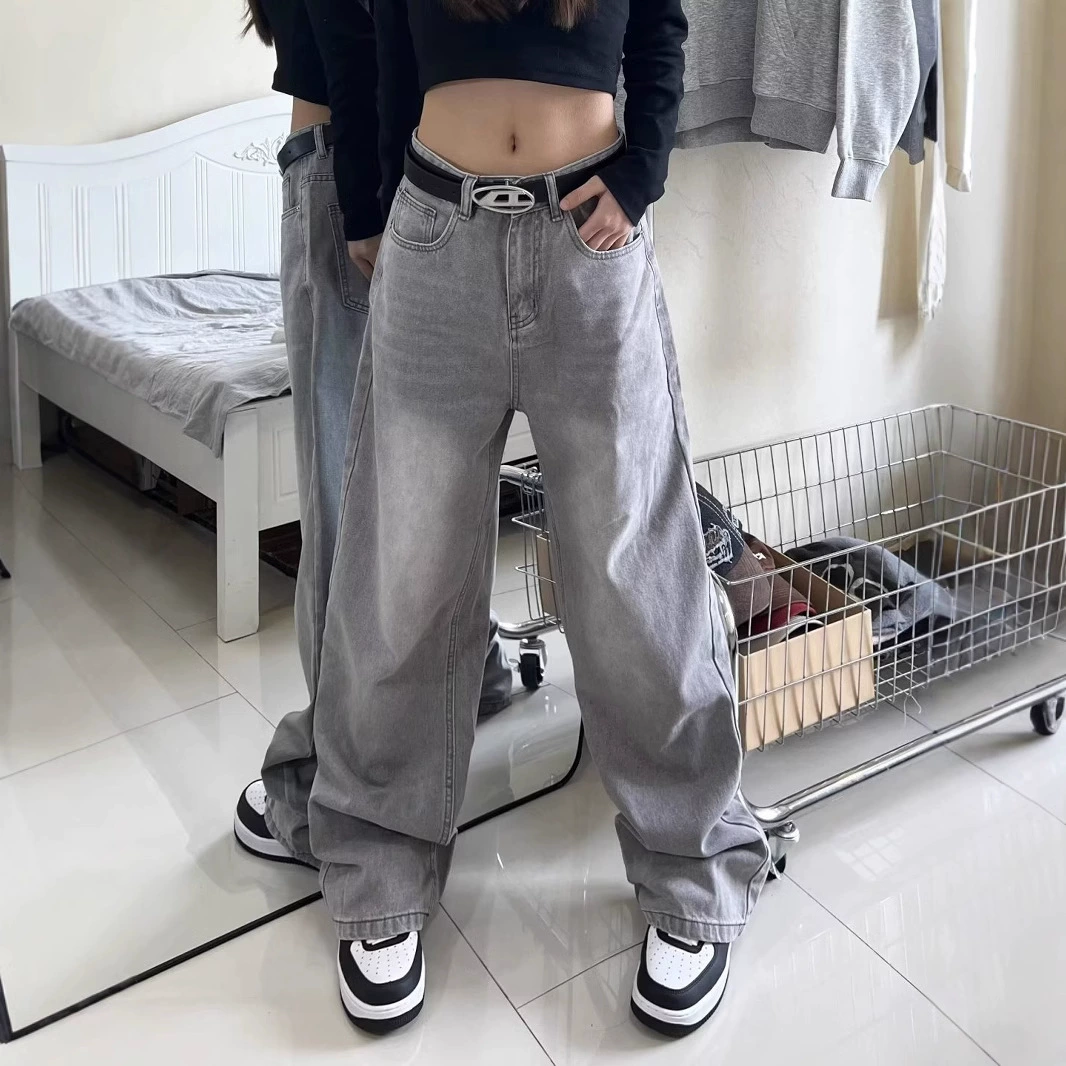 Внешняя торговля американский ретро дымно-серая джинсы для мужчин и женщин на основе свободного прямого цилиндра