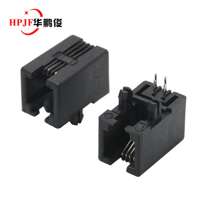 RJ11電話插座 95001 4P4C 90度電話機接口插座 黑色