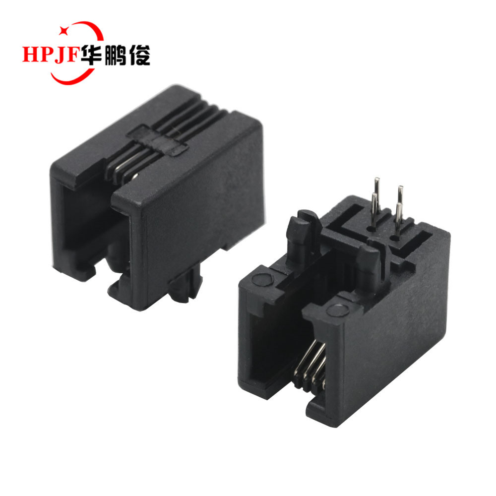 RJ11電話插座 95001 4P4C 90度電話機接口插座 黑色