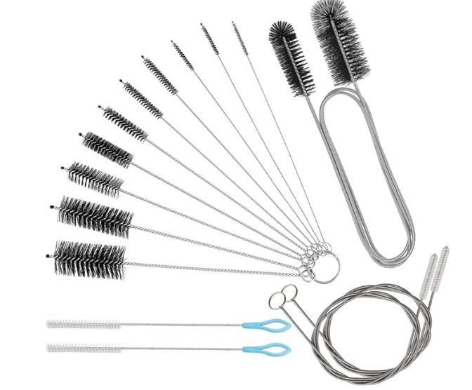 En stock cepillo de tubería de tanque de peces cepillo de resorte de acero inoxidable de doble cabeza entrada y salida de acuario cepillo de limpieza cepillo de paja