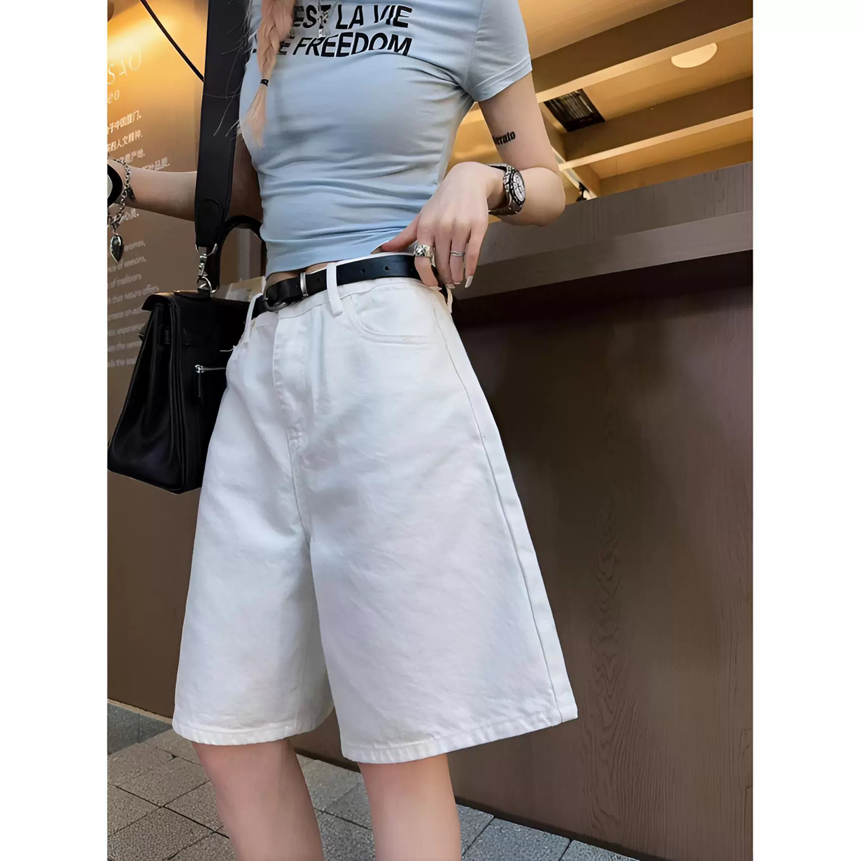 Белые летние женские дышащие джинсовые шорты с высокой талией в ленивом стиле, тонкие и облегающие, универсальные для уличной одежды.